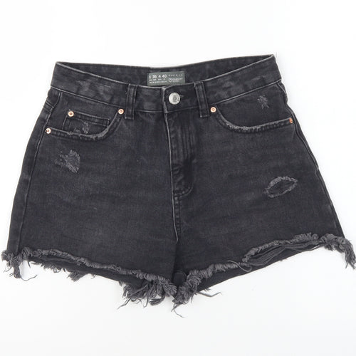 Denim & Co. Womens Black Cotton Hot Pants Shorts Size 8 L4 in Regular Button - Distressed Look