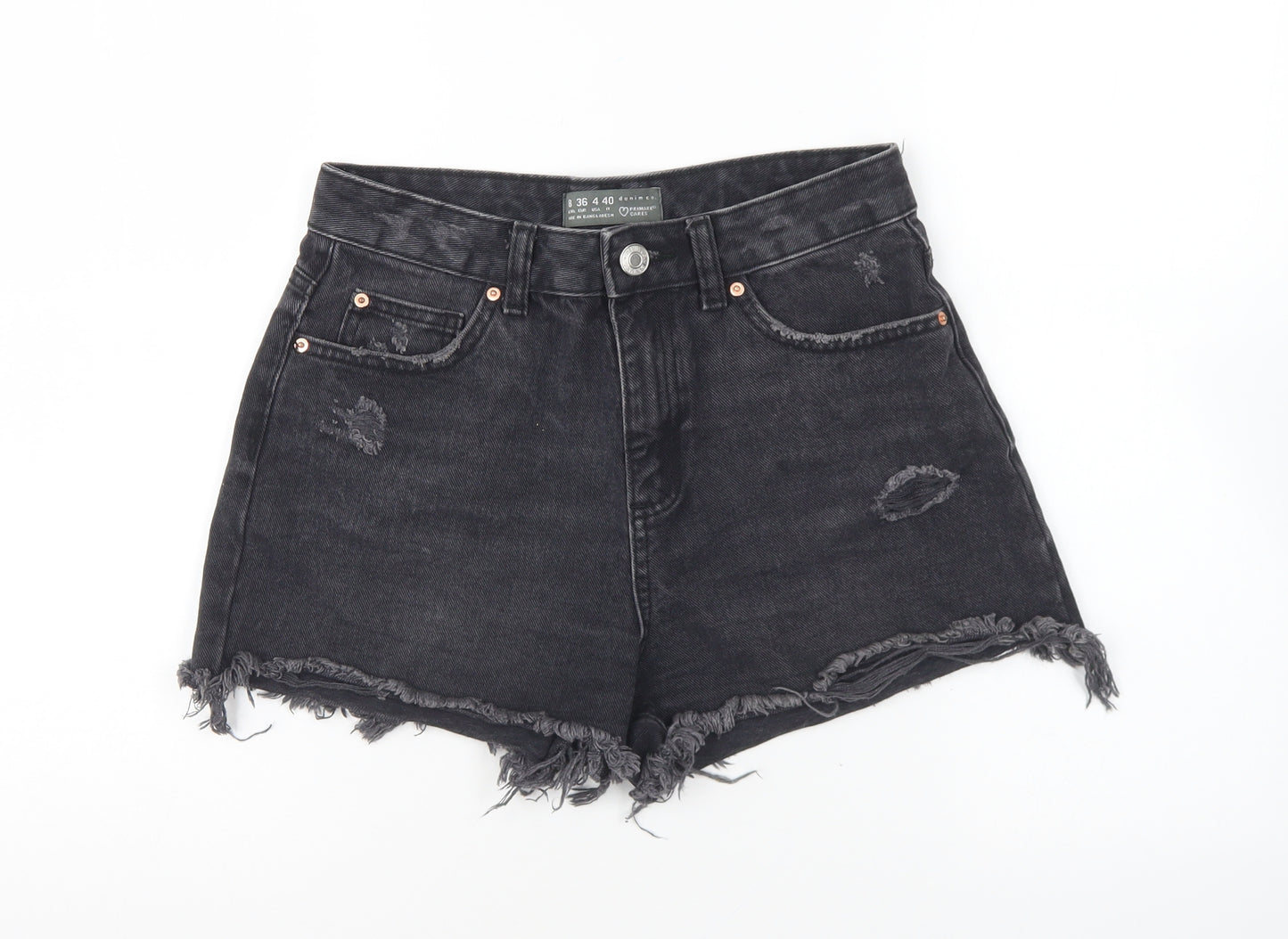Denim & Co. Womens Black Cotton Hot Pants Shorts Size 8 L4 in Regular Button - Distressed Look