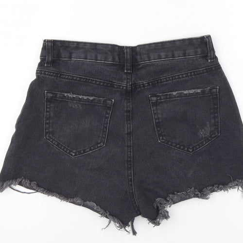 Denim & Co. Womens Black Cotton Hot Pants Shorts Size 8 L4 in Regular Button - Distressed Look