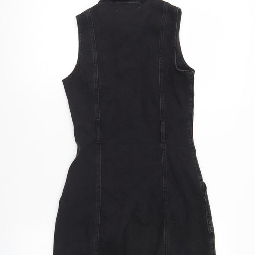 Denim & Co. Womens Black Cotton Fit & Flare Size 4 Collared Zip