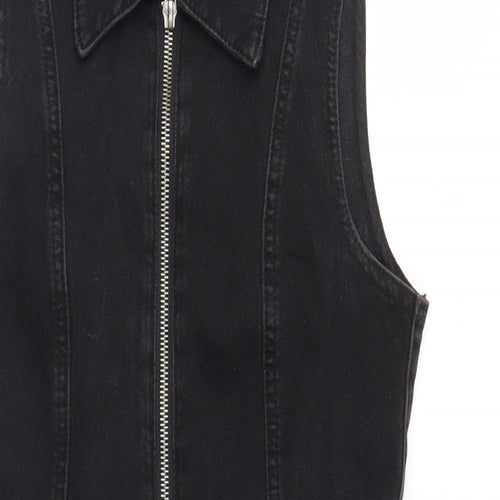 Denim & Co. Womens Black Cotton Fit & Flare Size 4 Collared Zip