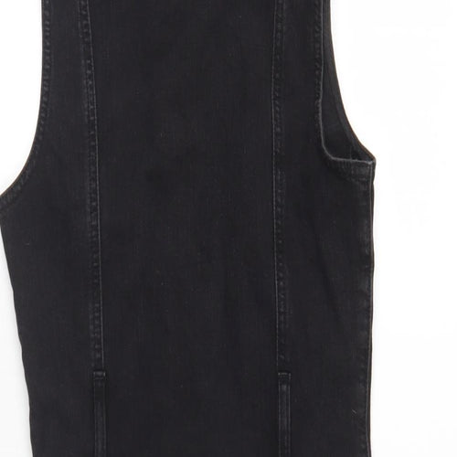 Denim & Co. Womens Black Cotton Fit & Flare Size 4 Collared Zip
