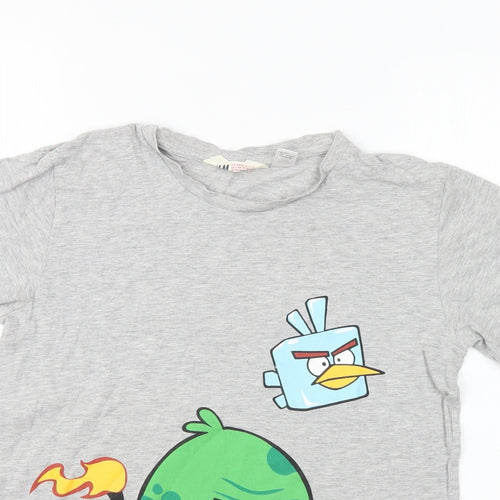 H&M Boys Grey Cotton Basic T-Shirt Size 13-14 Years Round Neck Pullover - Angry Birds