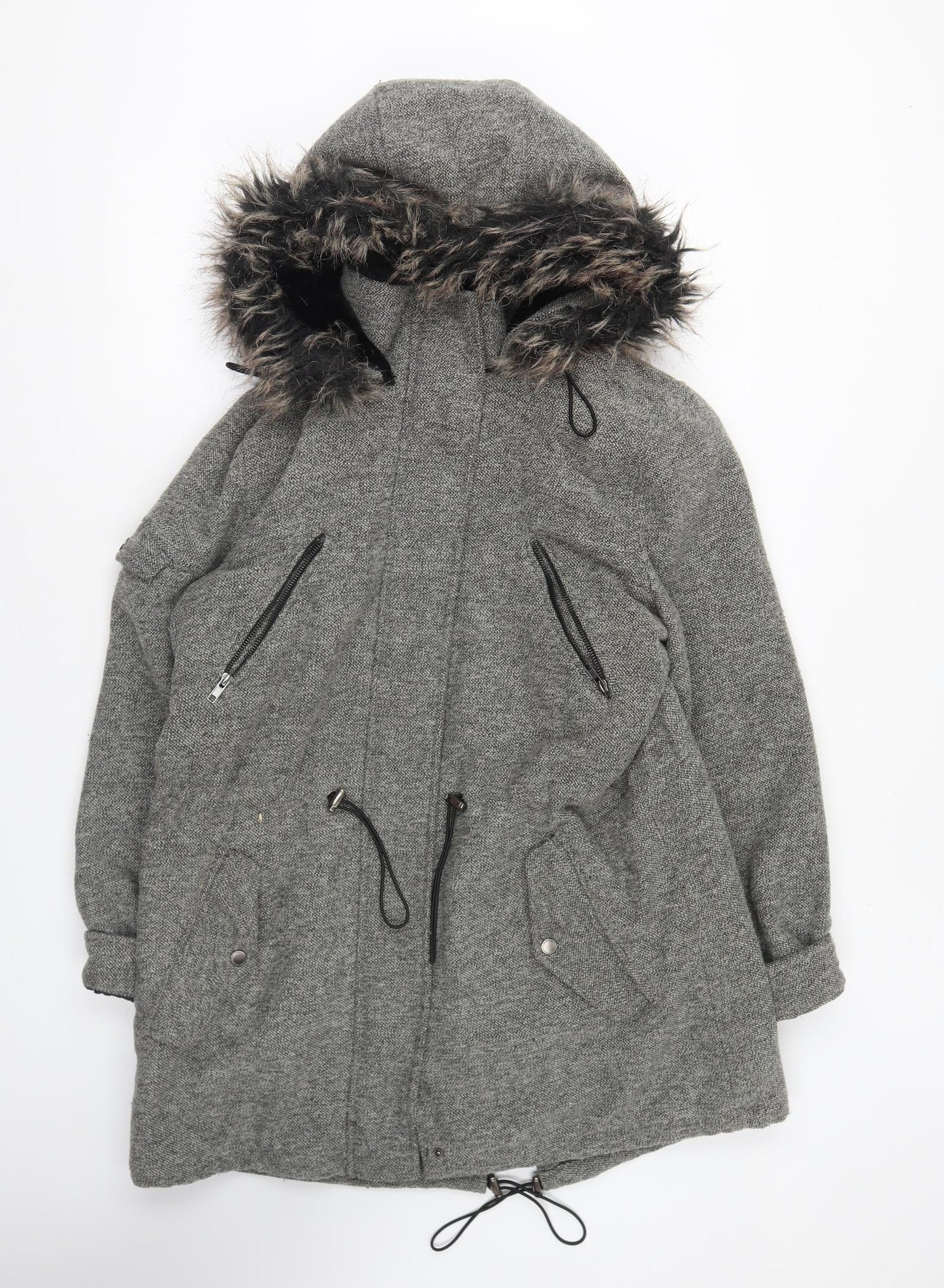 Papaya Womens Grey Parka Coat Size 16 Zip