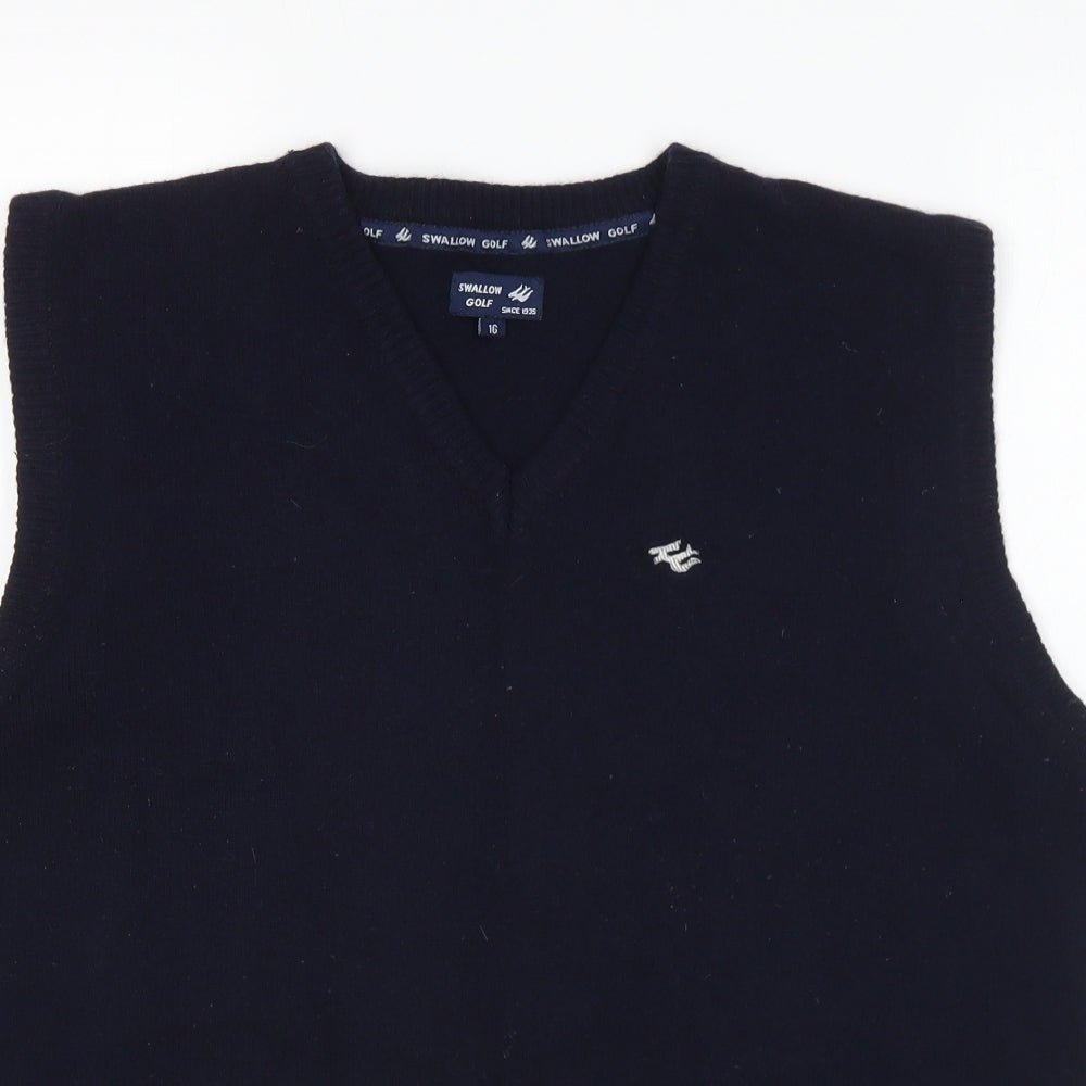 Swallow Golf Womens Blue V-Neck Wool Vest Jumper Size 16