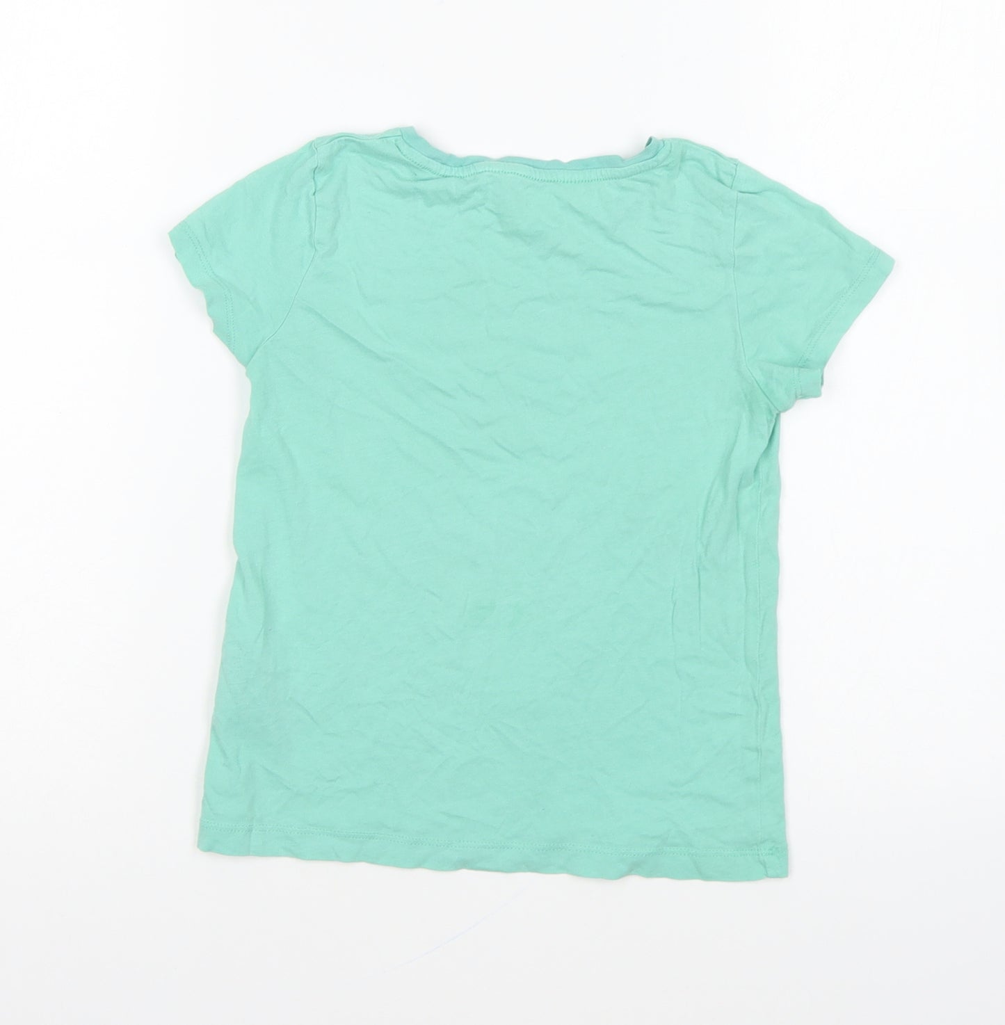 H&M Girls Green Cotton Basic T-Shirt Size 7-8 Years Round Neck Pullover - Make The Future Awesome