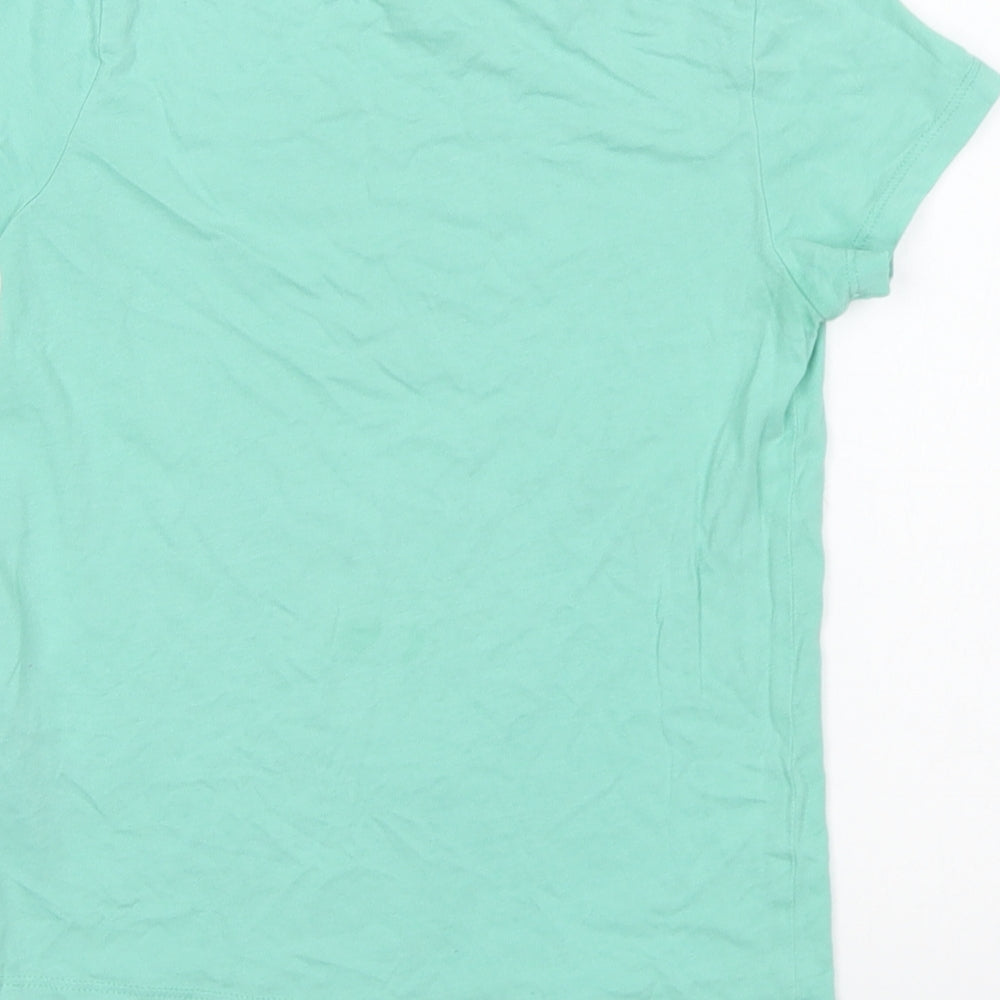 H&M Girls Green Cotton Basic T-Shirt Size 7-8 Years Round Neck Pullover - Make The Future Awesome