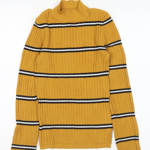 Primark Womens Yellow Roll Neck Striped Polyester Pullover Jumper Size XS