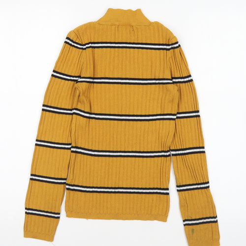 Primark Womens Yellow Roll Neck Striped Polyester Pullover Jumper Size XS