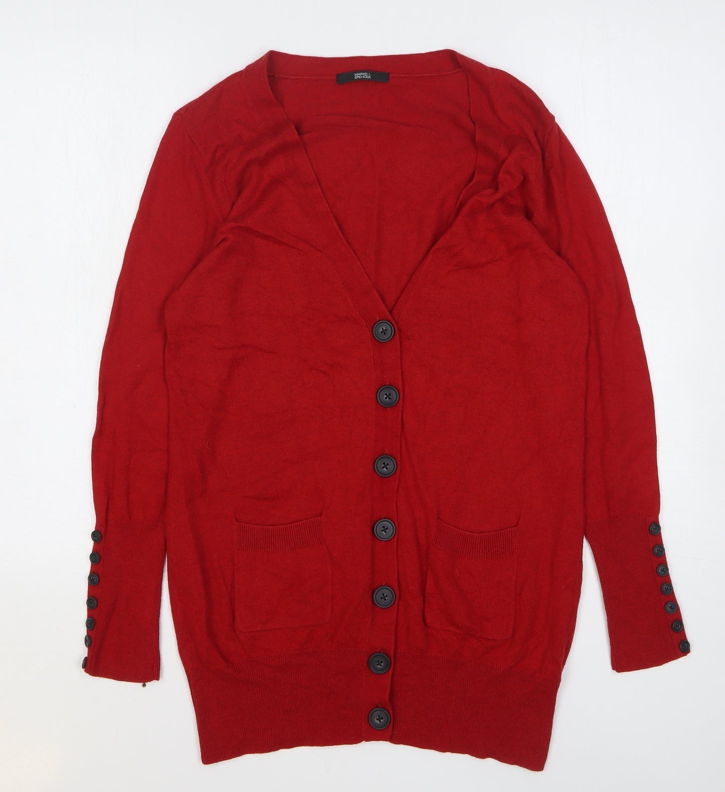 Marks and Spencer Womens Red V-Neck Viscose Cardigan Jumper Size 14