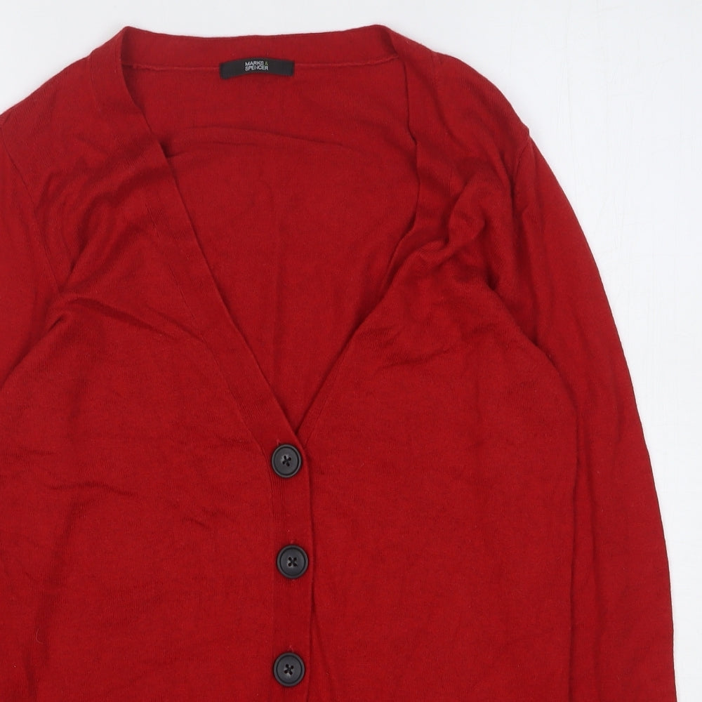 Marks and Spencer Womens Red V-Neck Viscose Cardigan Jumper Size 14