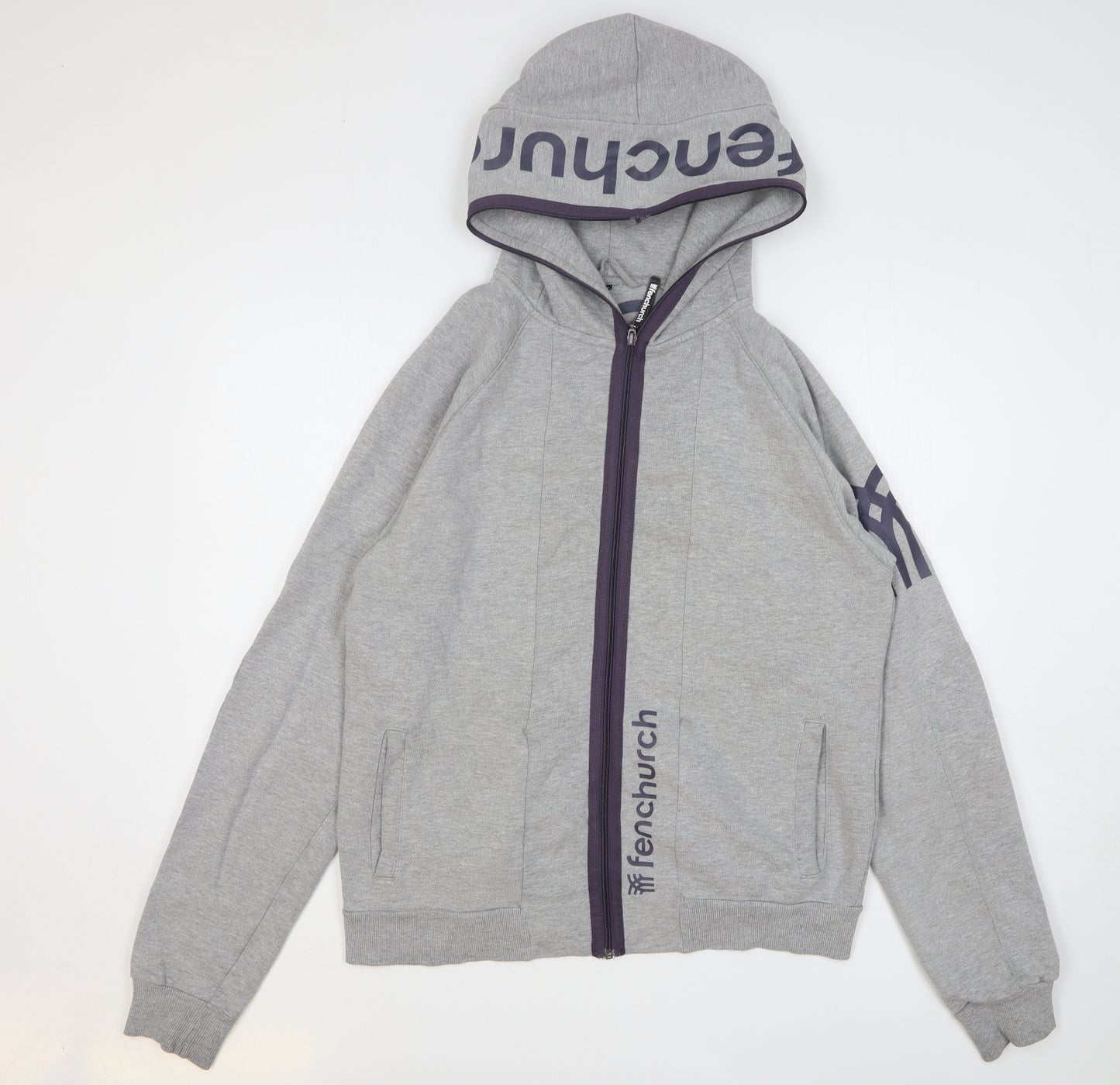 Fenchurch Mens Grey Cotton Full Zip Hoodie Size M