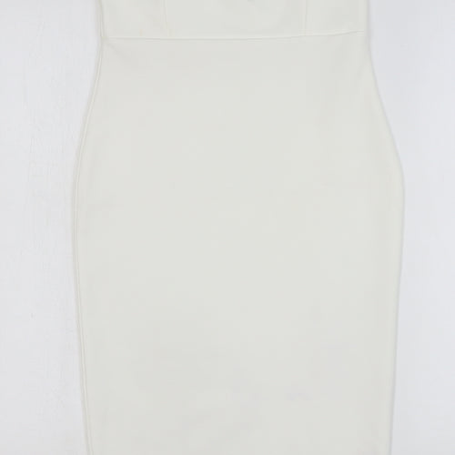 Missguided Womens White Polyester Pencil Dress Size 8 Off the Shoulder Pullover