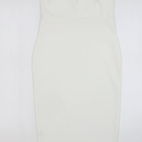 Missguided Womens White Polyester Pencil Dress Size 8 Off the Shoulder Pullover