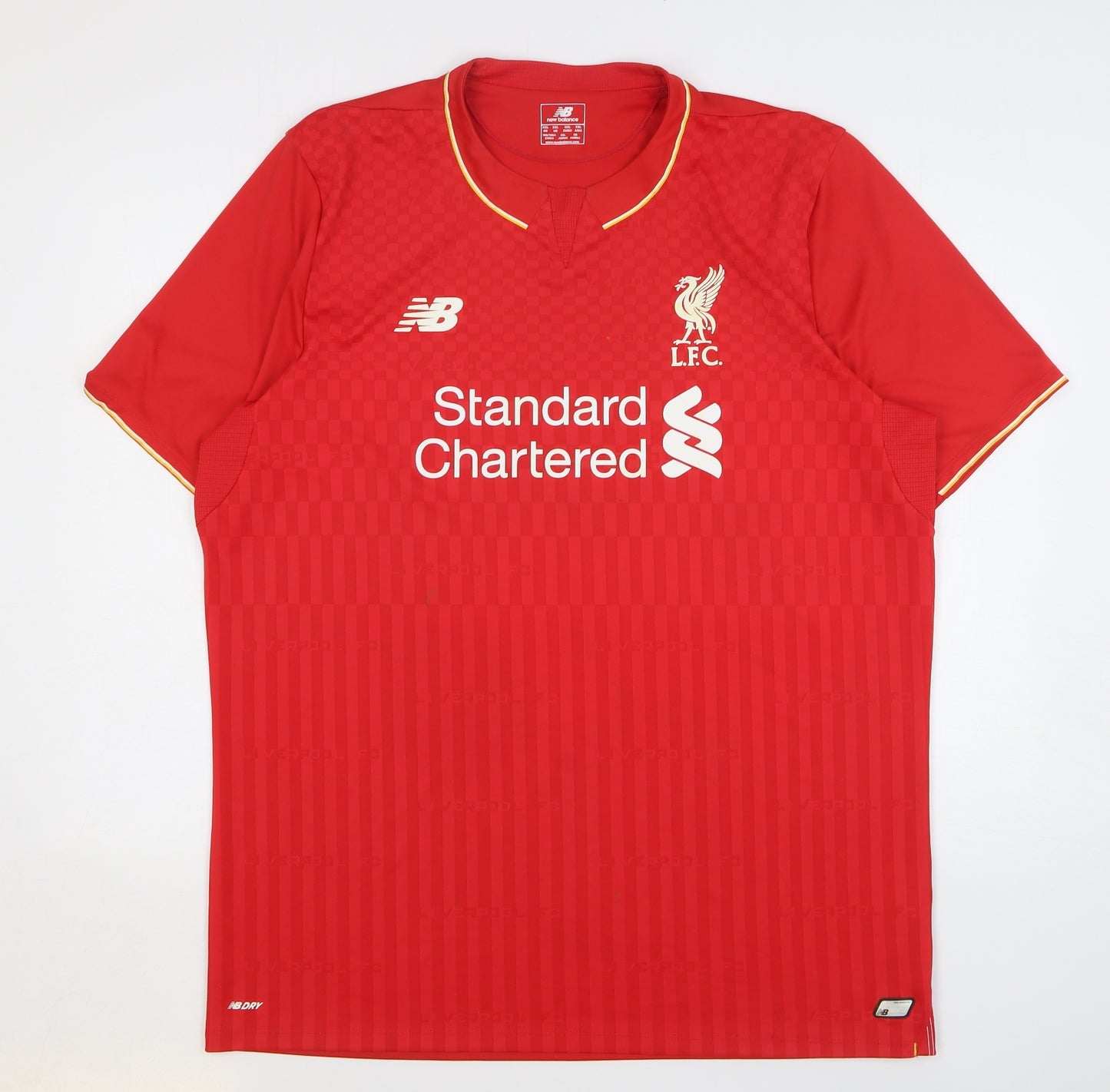 New Balance Mens Red Check Polyester Basic T-Shirt Size 2XL Round Neck Pullover - Liverpool FC