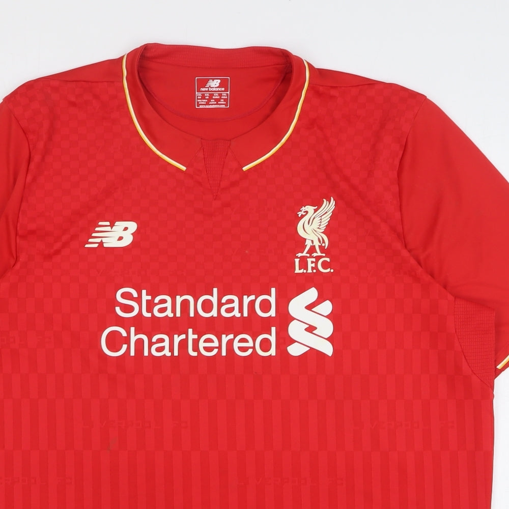 New Balance Mens Red Check Polyester Basic T-Shirt Size 2XL Round Neck Pullover - Liverpool FC
