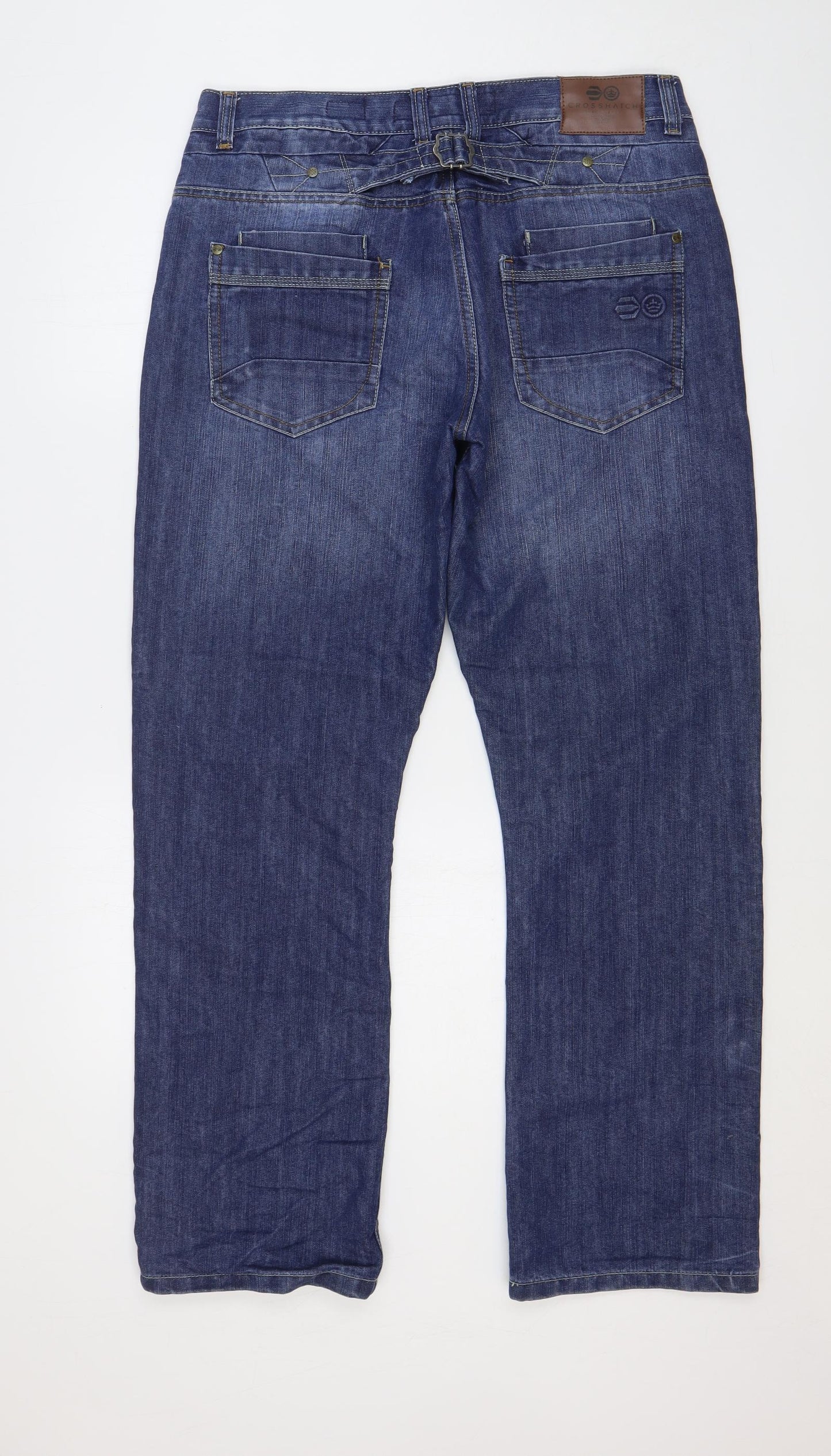 Crosshatch Mens Blue Cotton Straight Jeans Size 34 L32 in Regular Button