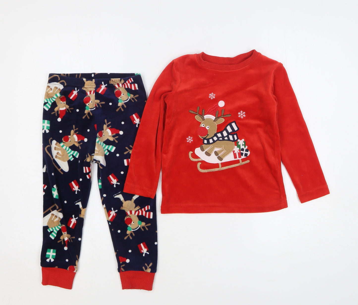 Dunnes Stores Boys Red Geometric Polyester Pyjama Set Size 3-4 Years Pullover - Christmas Reindeer
