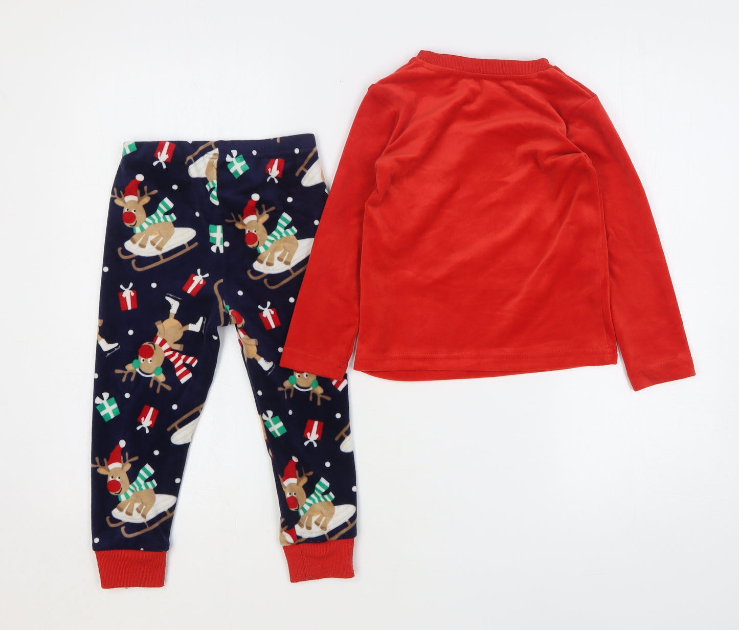 Dunnes Stores Boys Red Geometric Polyester Pyjama Set Size 3-4 Years Pullover - Christmas Reindeer