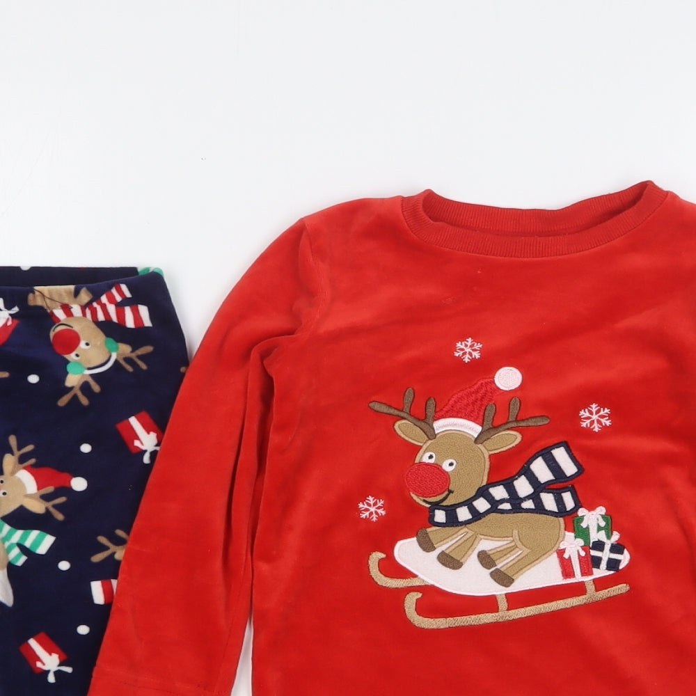 Dunnes Stores Boys Red Geometric Polyester Pyjama Set Size 3-4 Years Pullover - Christmas Reindeer