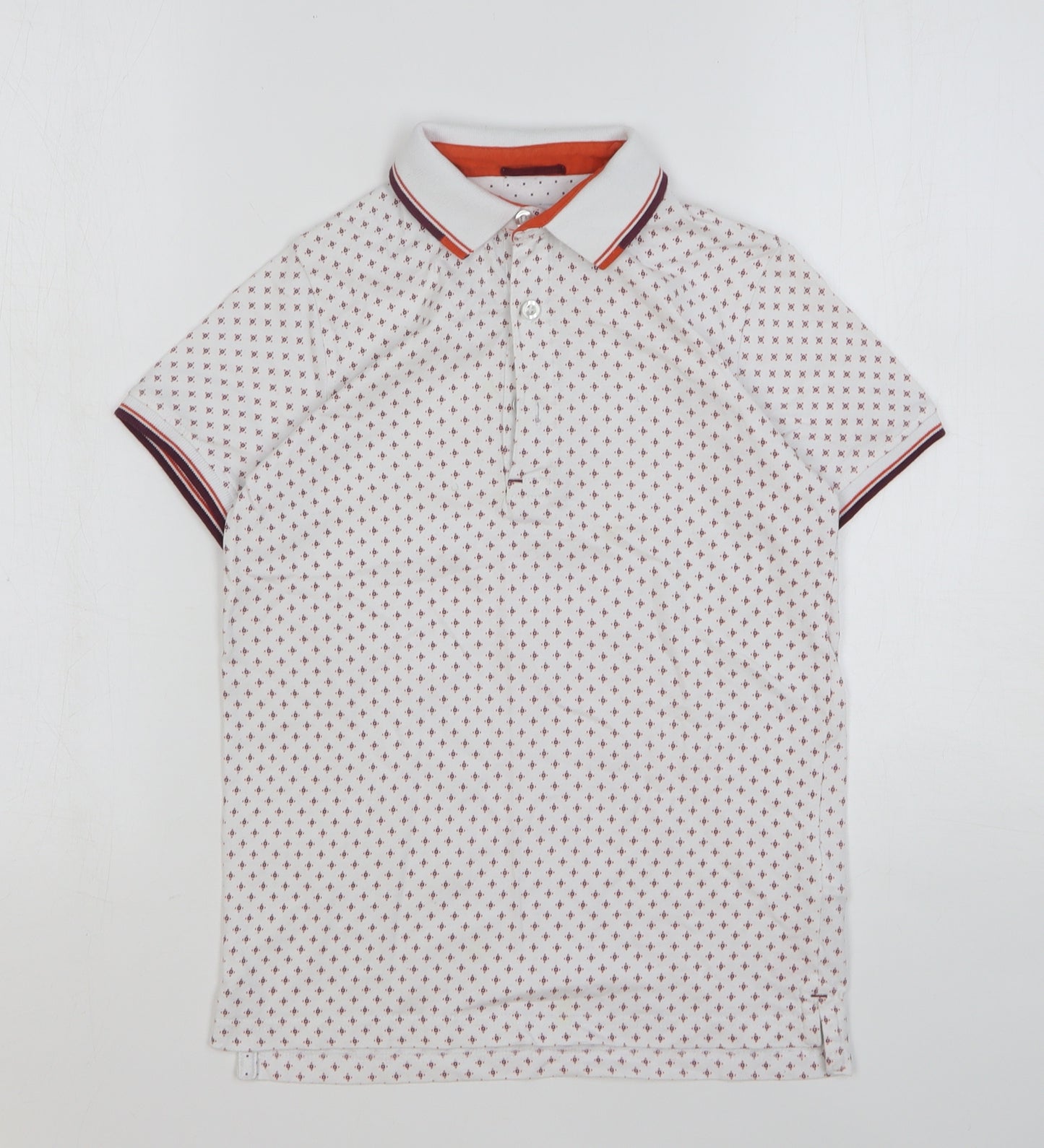 Lola Maverick Boys White Geometric Cotton Basic Polo Size 9-10 Years Collared Button