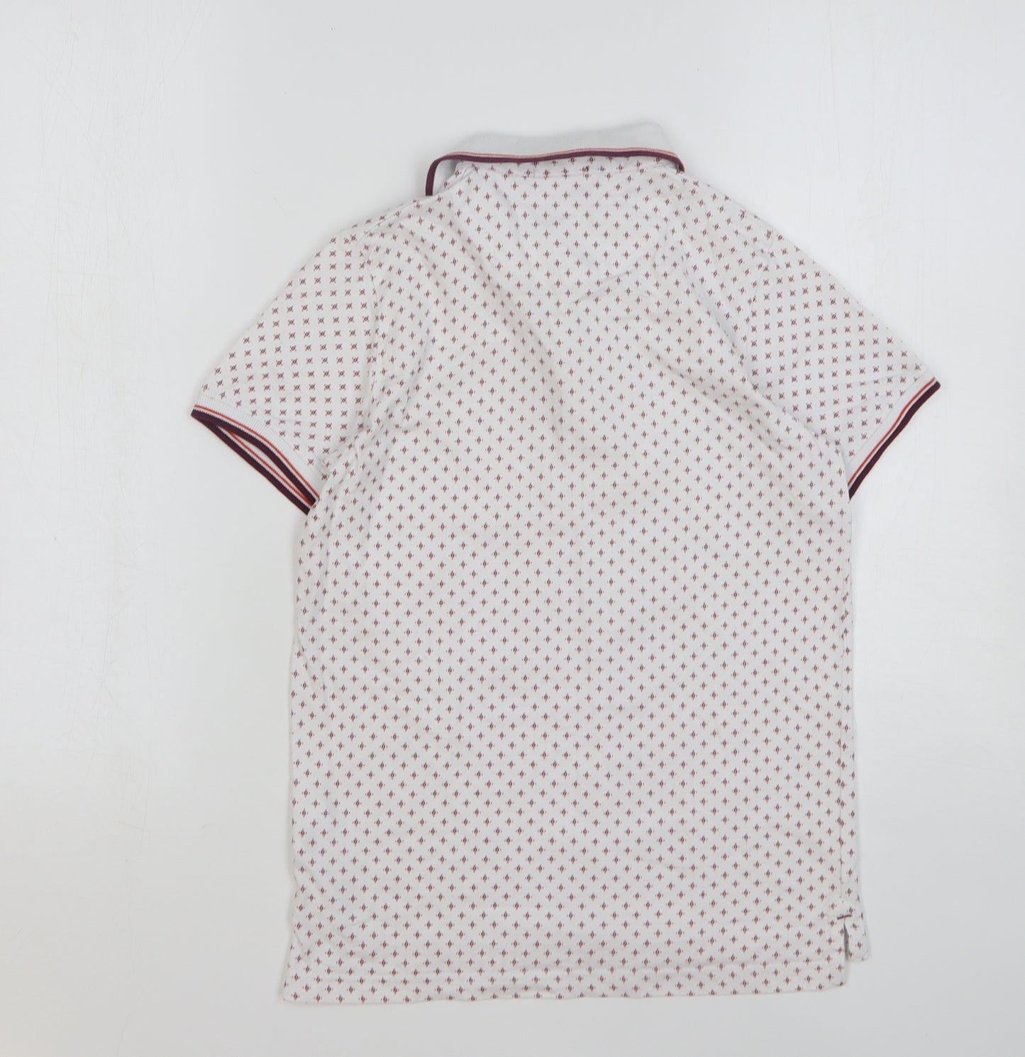 Lola Maverick Boys White Geometric Cotton Basic Polo Size 9-10 Years Collared Button