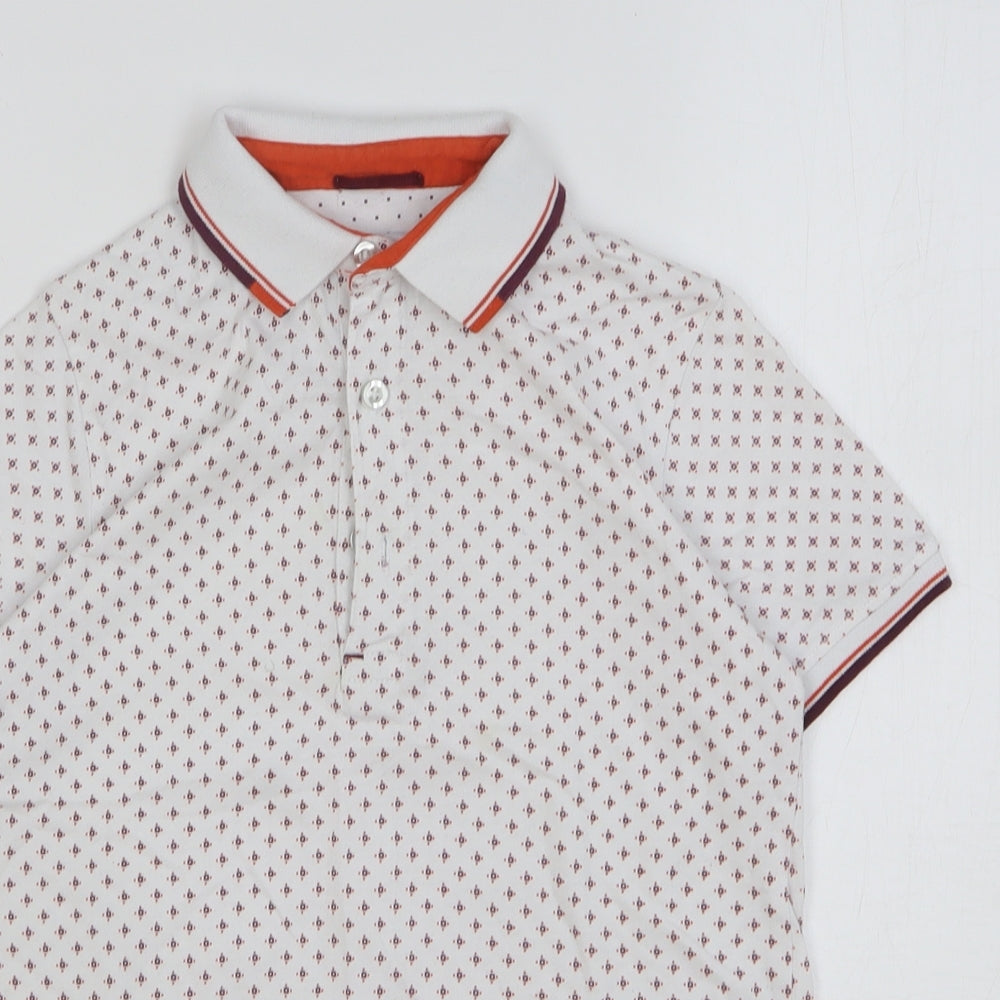 Lola Maverick Boys White Geometric Cotton Basic Polo Size 9-10 Years Collared Button