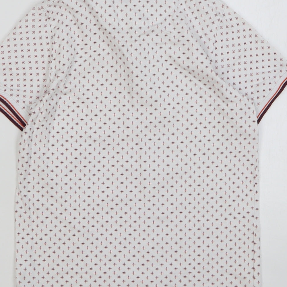 Lola Maverick Boys White Geometric Cotton Basic Polo Size 9-10 Years Collared Button