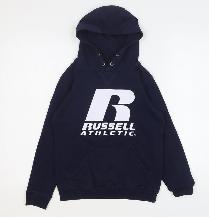Russell Athletic Boys Blue Cotton Pullover Hoodie Size 9-10 Years Pullover