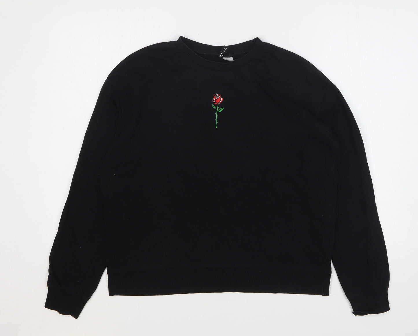 H&M Womens Black Floral Cotton Pullover Sweatshirt Size M Pullover