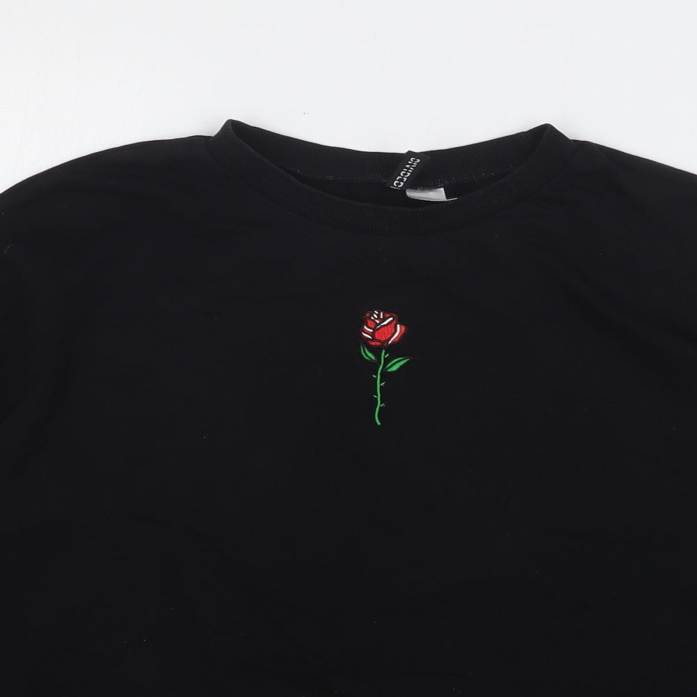 H&M Womens Black Floral Cotton Pullover Sweatshirt Size M Pullover