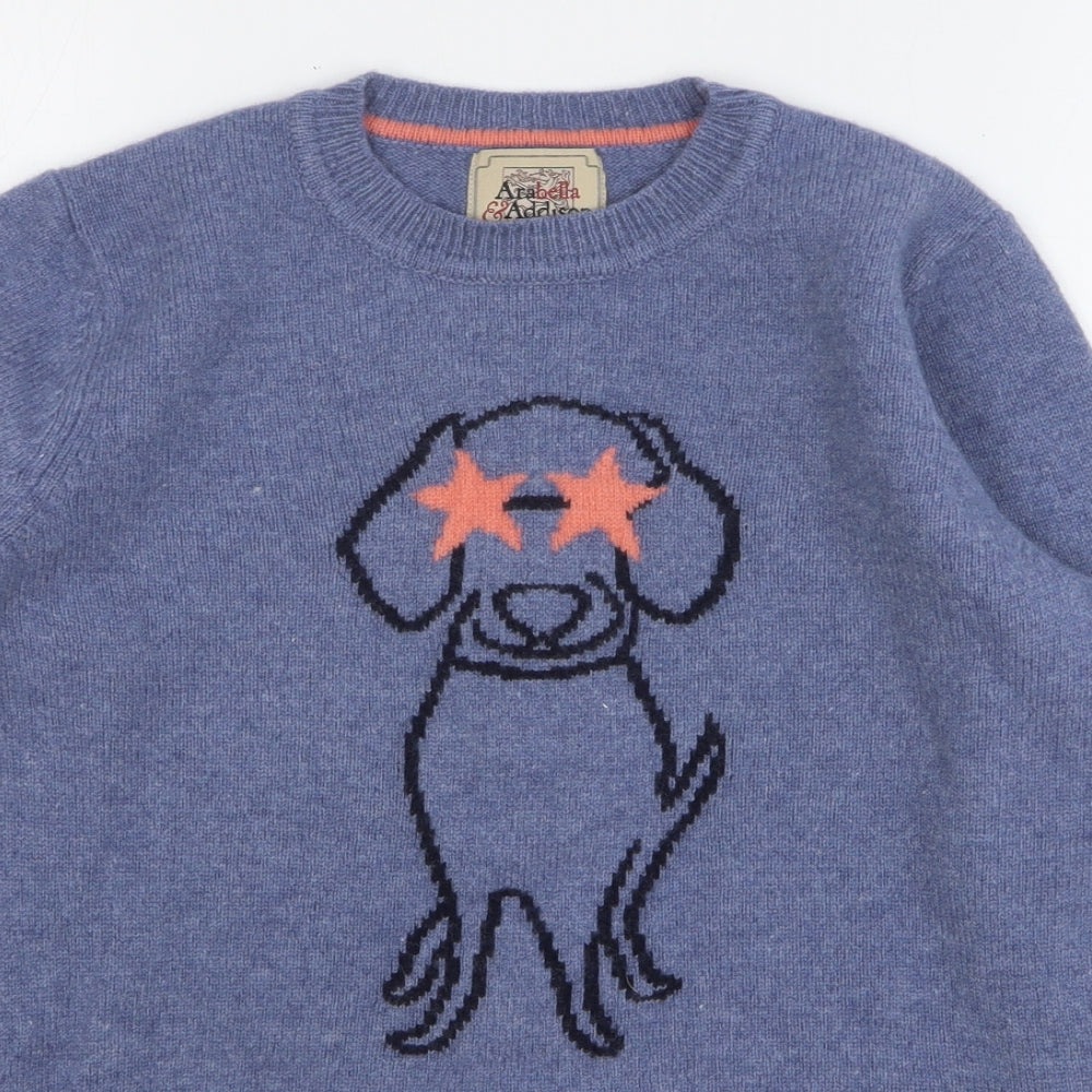 Arabella & Addison Womens Blue Round Neck Wool Pullover Jumper Size 14 - Dog
