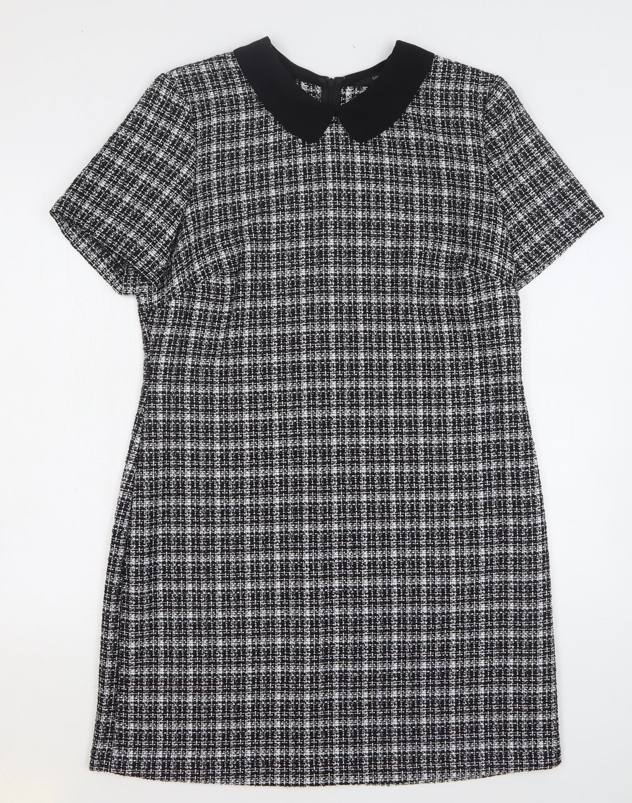 George Womens Black Check Polyester Shift Size 12 Collared Zip
