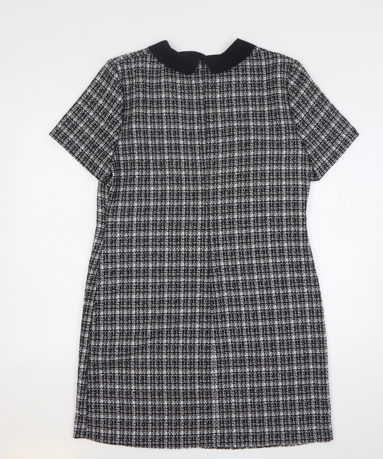 George Womens Black Check Polyester Shift Size 12 Collared Zip