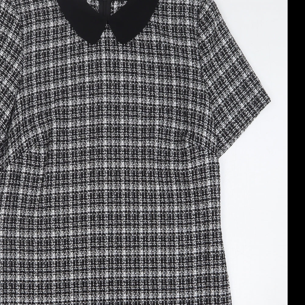 George Womens Black Check Polyester Shift Size 12 Collared Zip