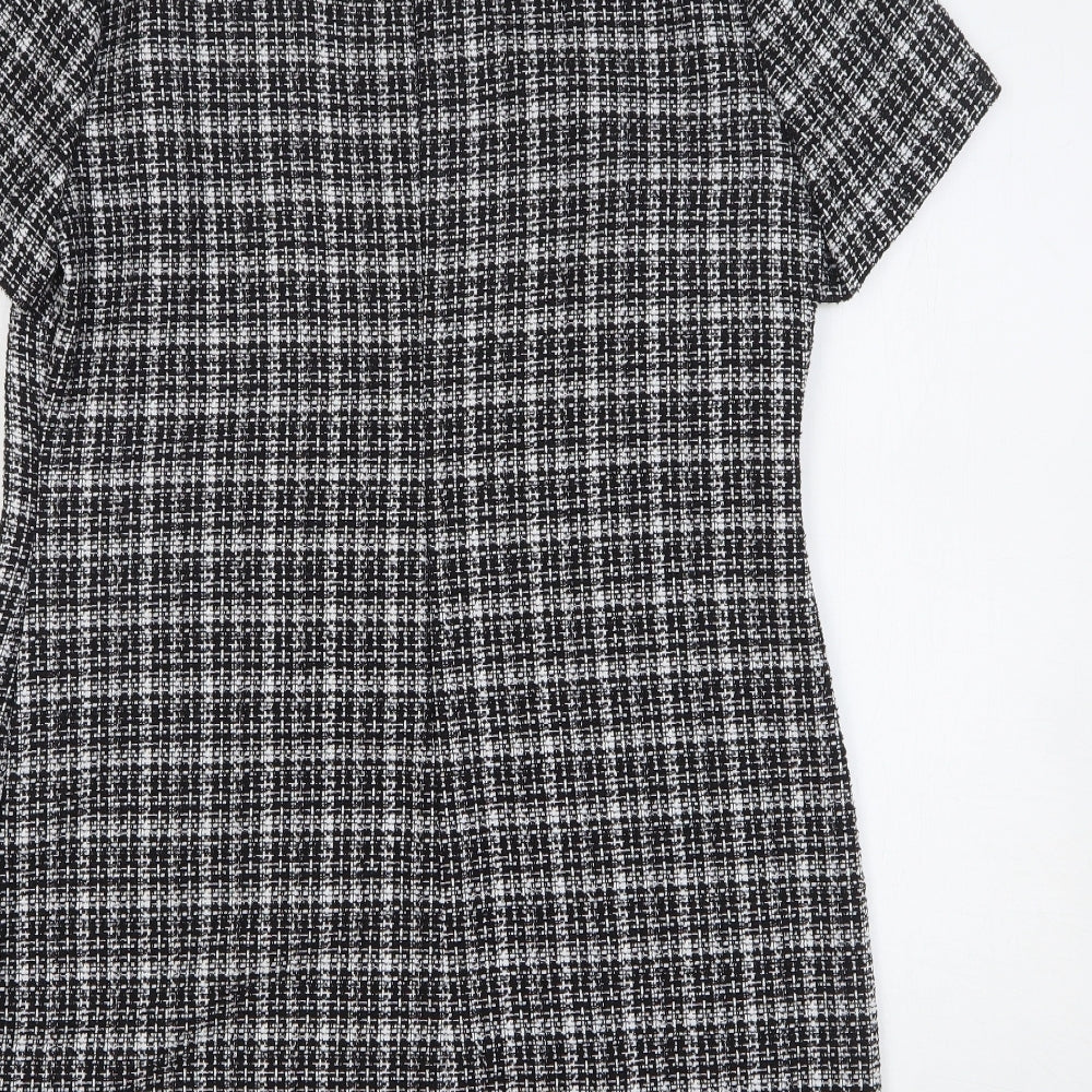 George Womens Black Check Polyester Shift Size 12 Collared Zip
