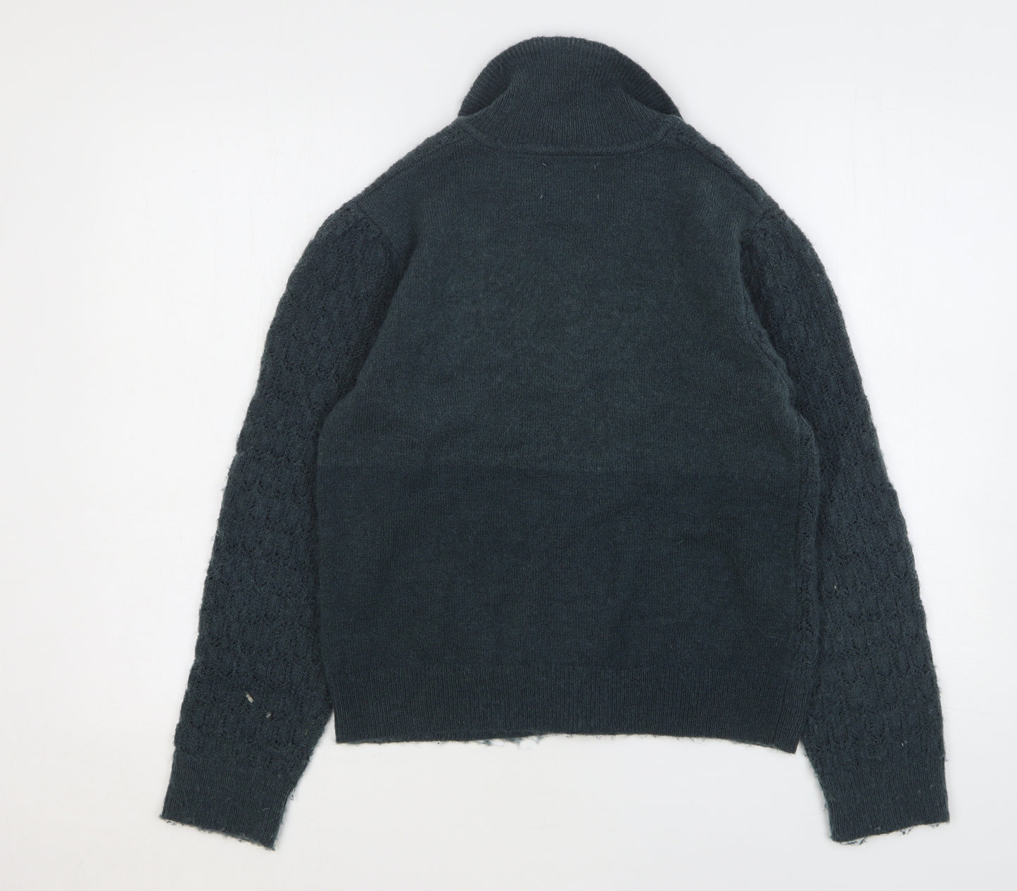 Zara Girls Green Collared Polyester Cardigan Jumper Size 13-14 Years Button