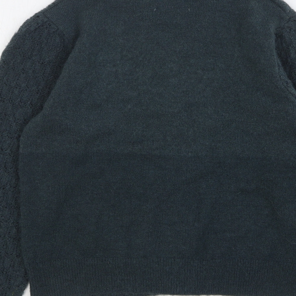Zara Girls Green Collared Polyester Cardigan Jumper Size 13-14 Years Button