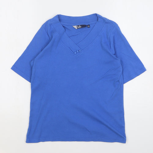 EWM Womens Blue Cotton Basic T-Shirt Size 10 V-Neck