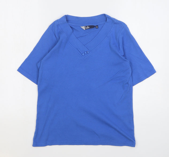 EWM Womens Blue Cotton Basic T-Shirt Size 10 V-Neck
