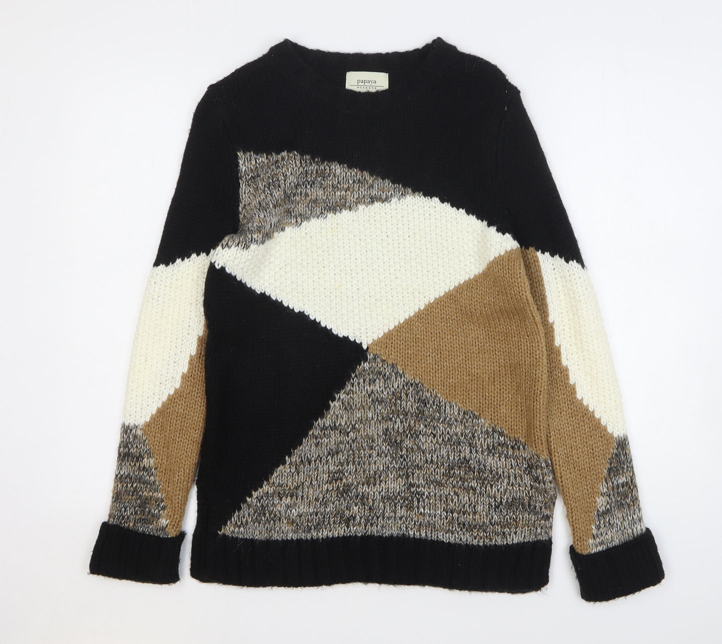 Papaya Womens Multicoloured Round Neck Geometric Acrylic Pullover Jumper Size S