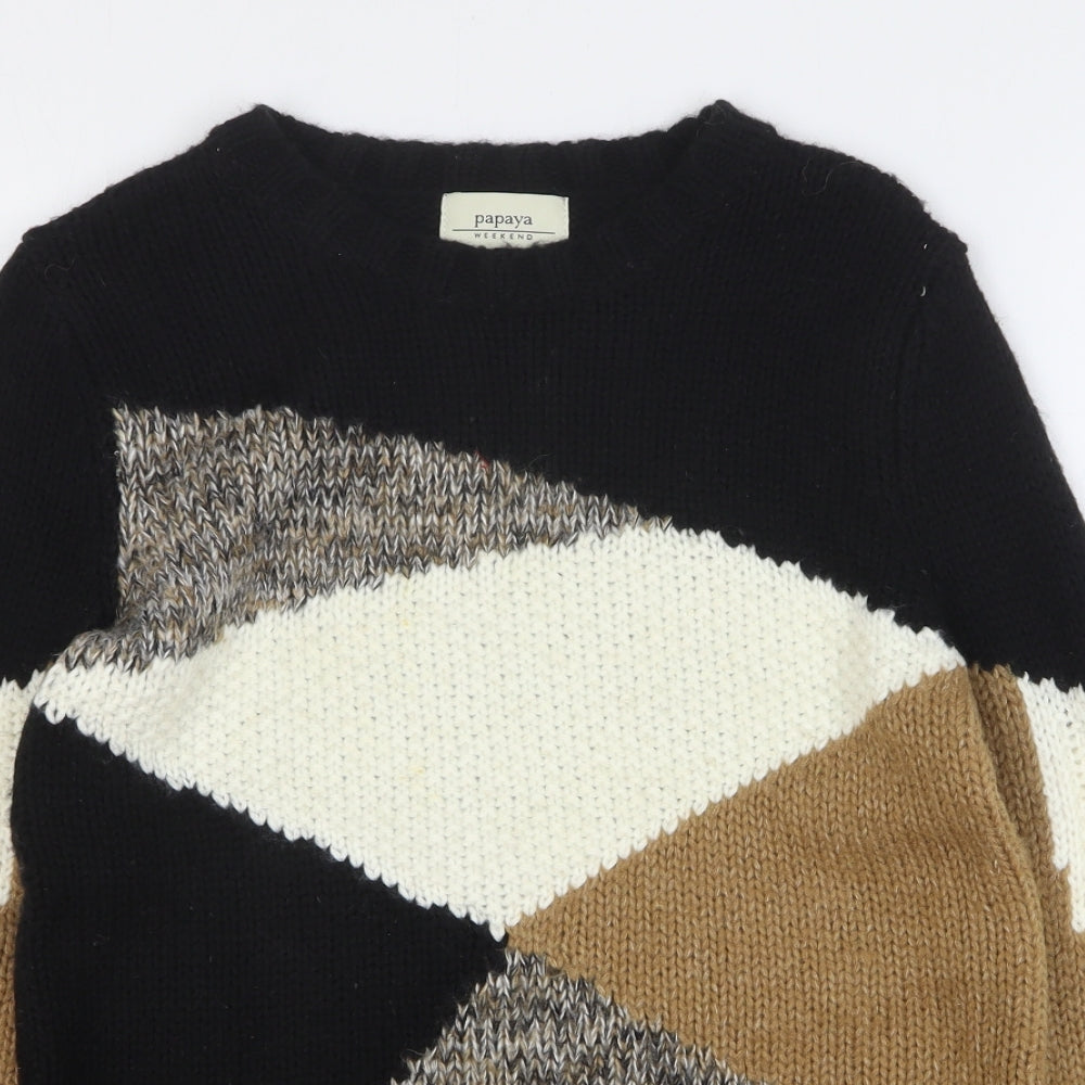 Papaya Womens Multicoloured Round Neck Geometric Acrylic Pullover Jumper Size S