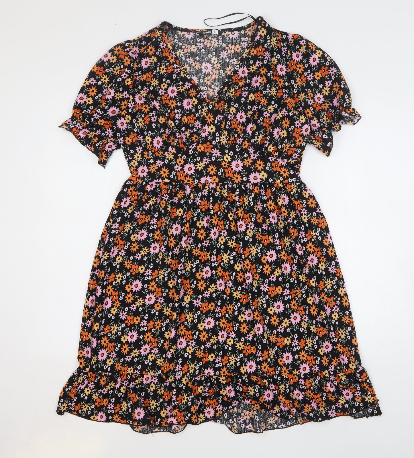 PEP&CO Womens Multicoloured Floral Polyester Fit & Flare Size 8 V-Neck Pullover