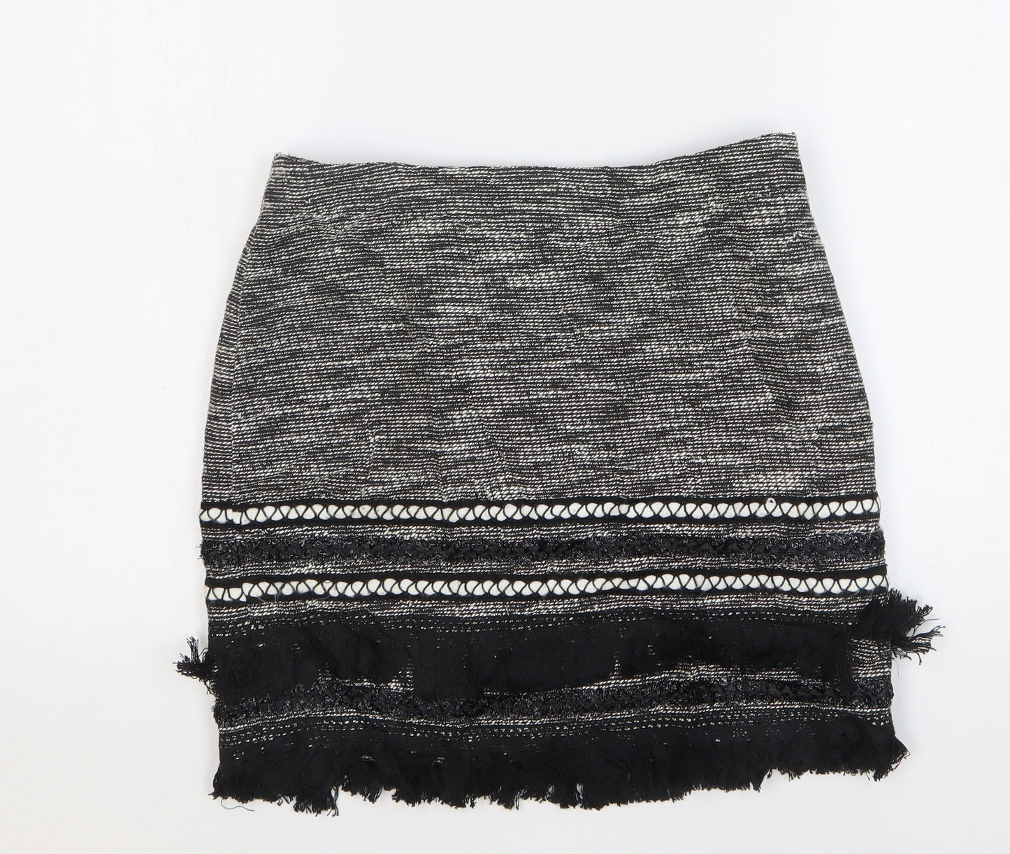 H&M Womens Grey Geometric Cotton Mini Skirt Size 10 Zip