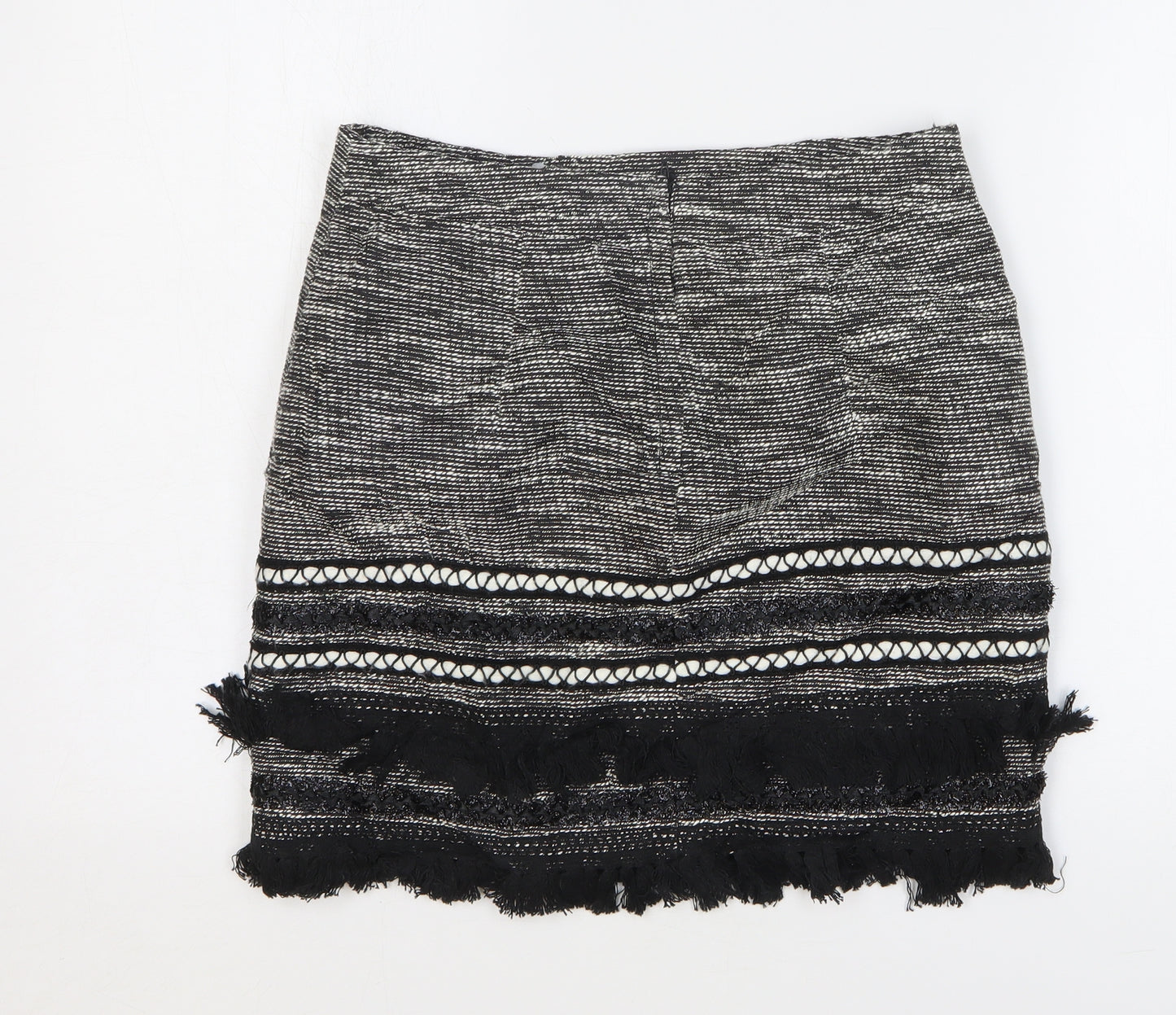 H&M Womens Grey Geometric Cotton Mini Skirt Size 10 Zip