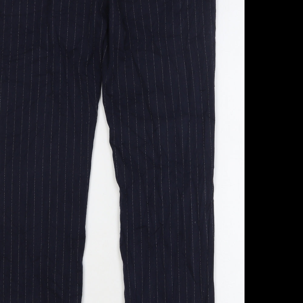 Marks and Spencer Womens Blue Striped Polyester Trousers Size 14 L32 in Regular Zip