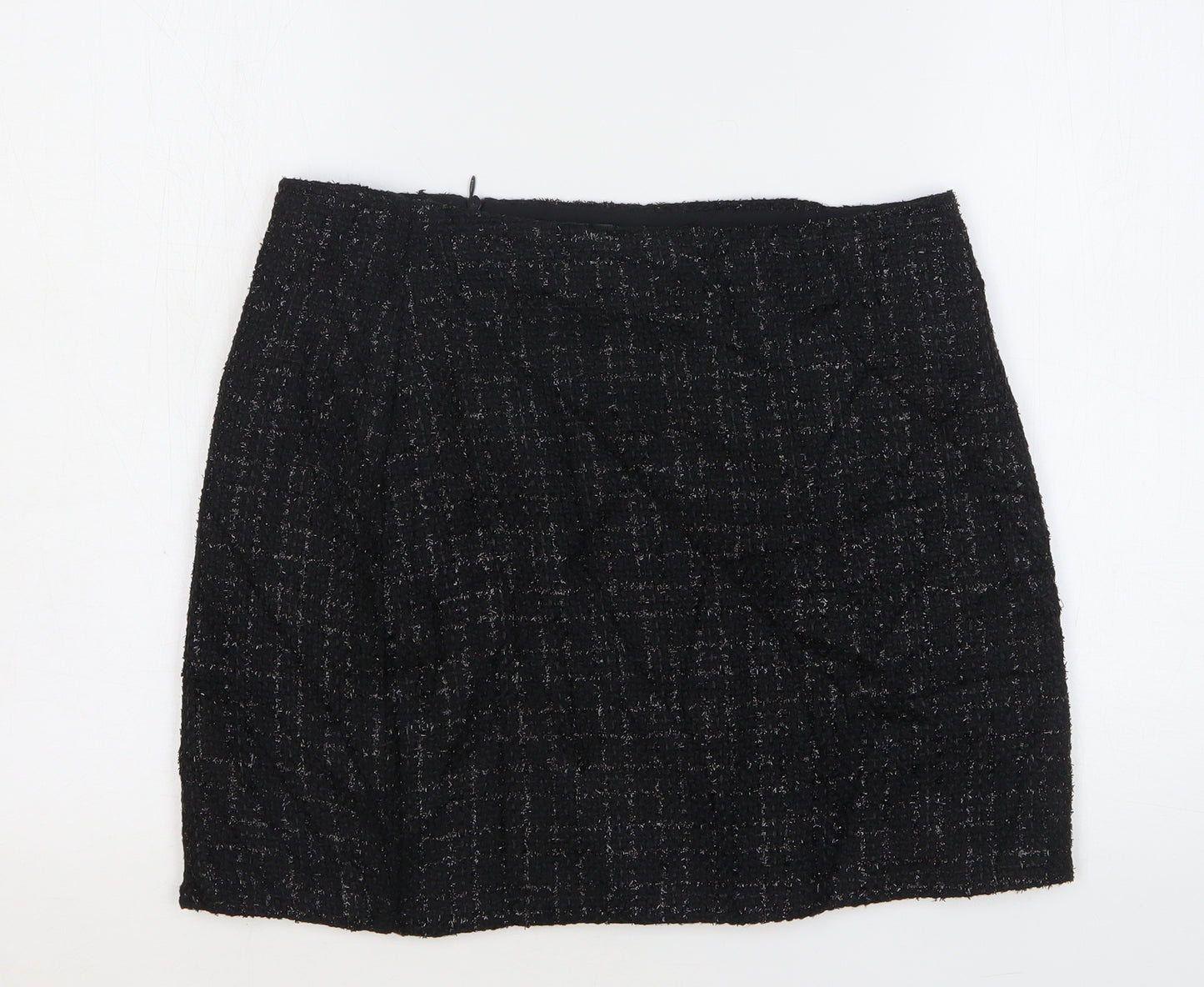 Primark Womens Black Check Polyester Mini Skirt Size 14 Zip