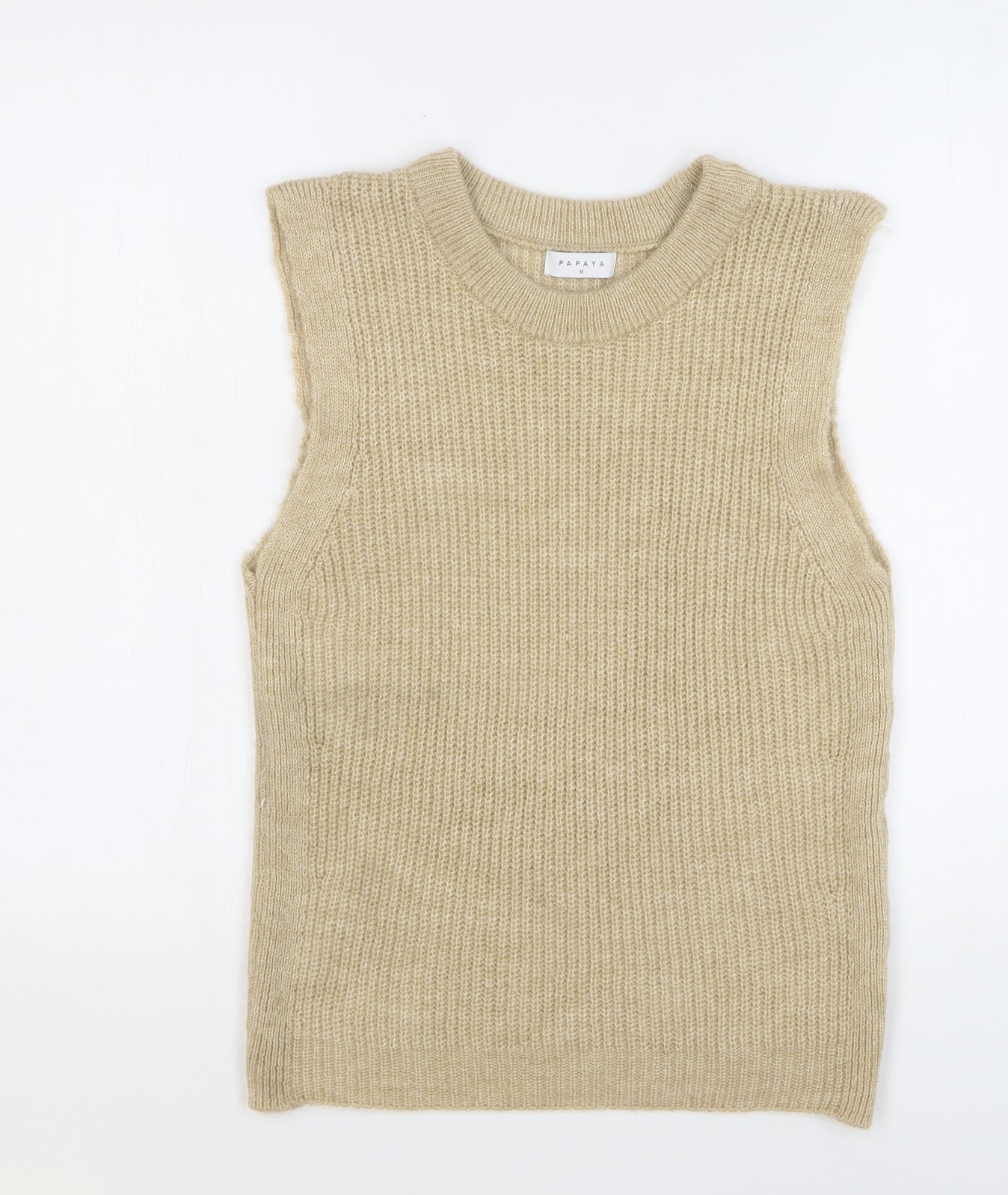 Papaya Womens Beige Round Neck Acrylic Vest Jumper Size M