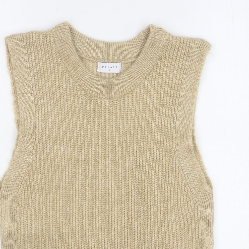 Papaya Womens Beige Round Neck Acrylic Vest Jumper Size M