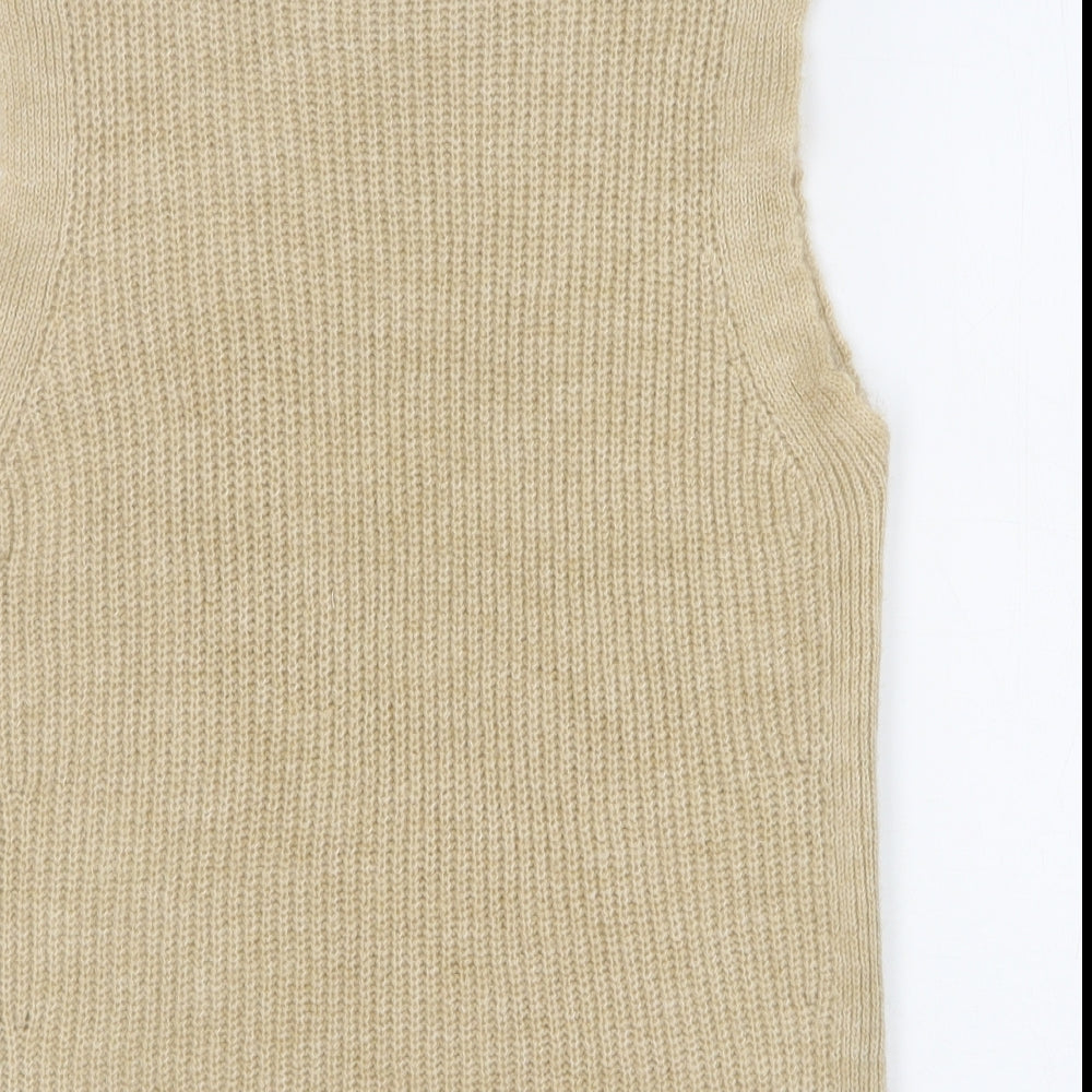 Papaya Womens Beige Round Neck Acrylic Vest Jumper Size M